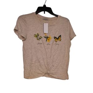 NWT Papaya Light Brown Floral Butterfly Tee Size L
